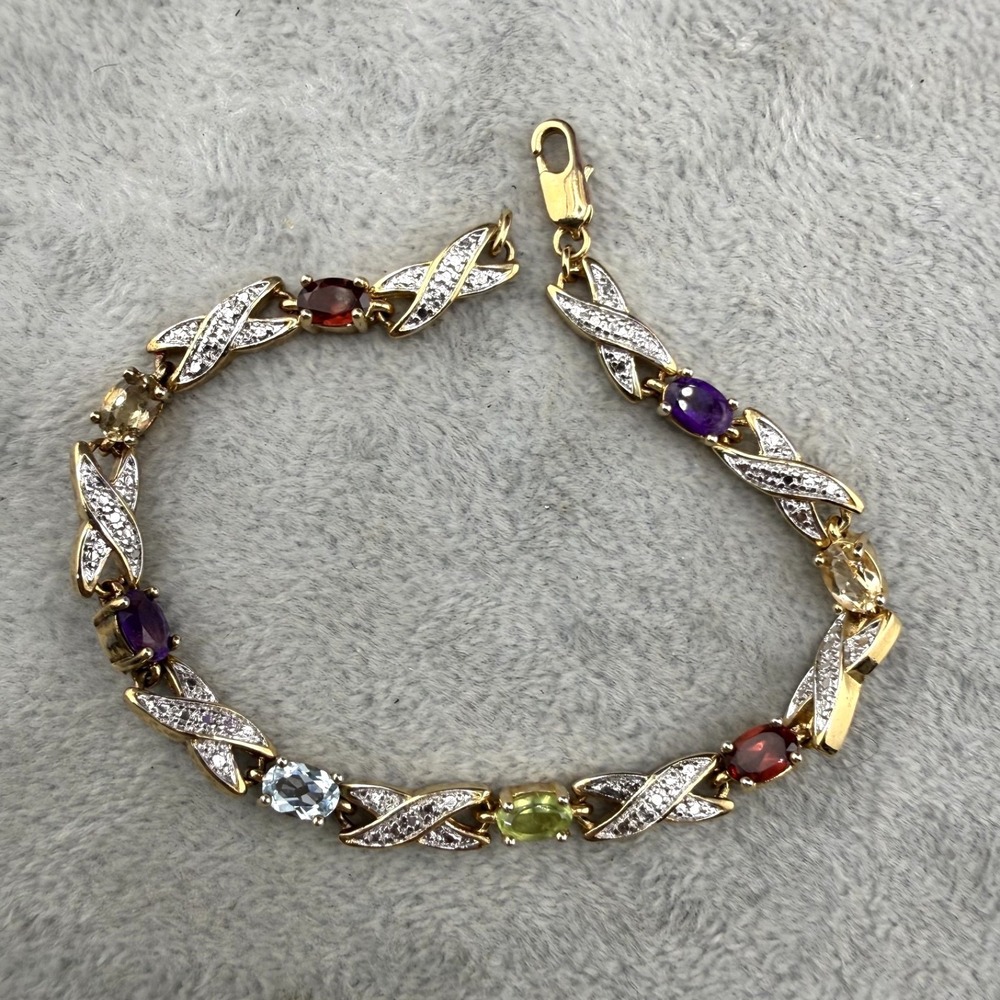 Vintage PAJ‎ Tennis Bracelet Gold Tone Multi-color Rhinestone X-Link 7” READ